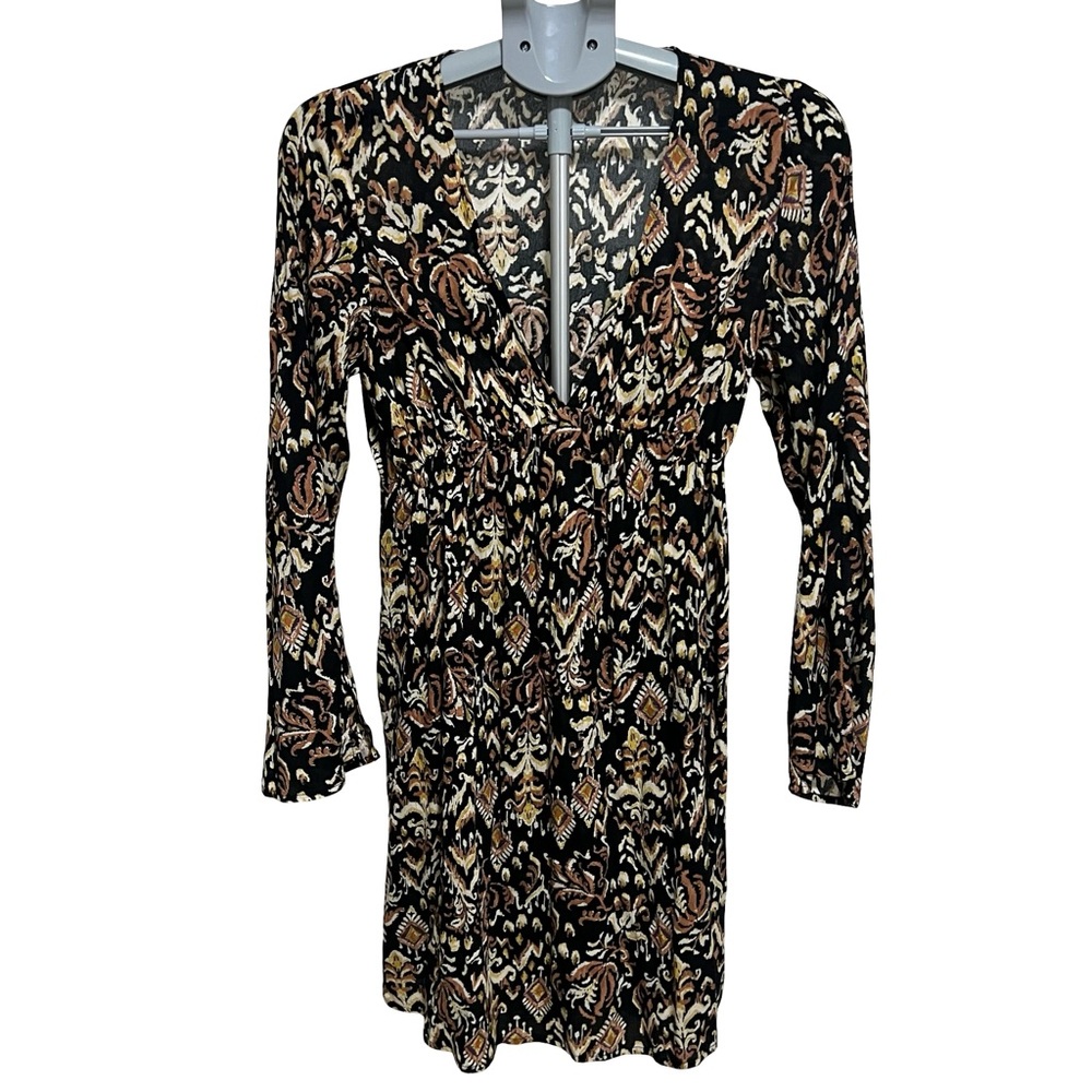 Lovestitch Black and Brown Patterned Long Sleeve Dress